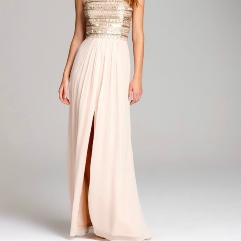 Aidon Maddox beaded gown with beautiful beaded bust size 12 champagne and gold